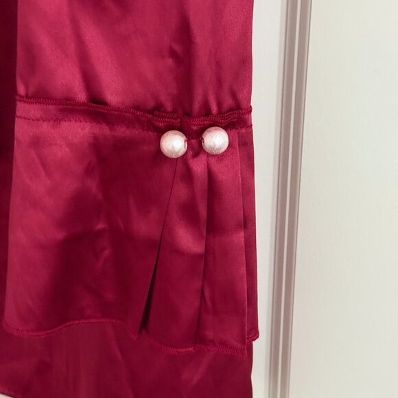 Satiny Sleek Blouse with Pearl Mock Neck Long Sleeves Size Large - Picture 2 of 9